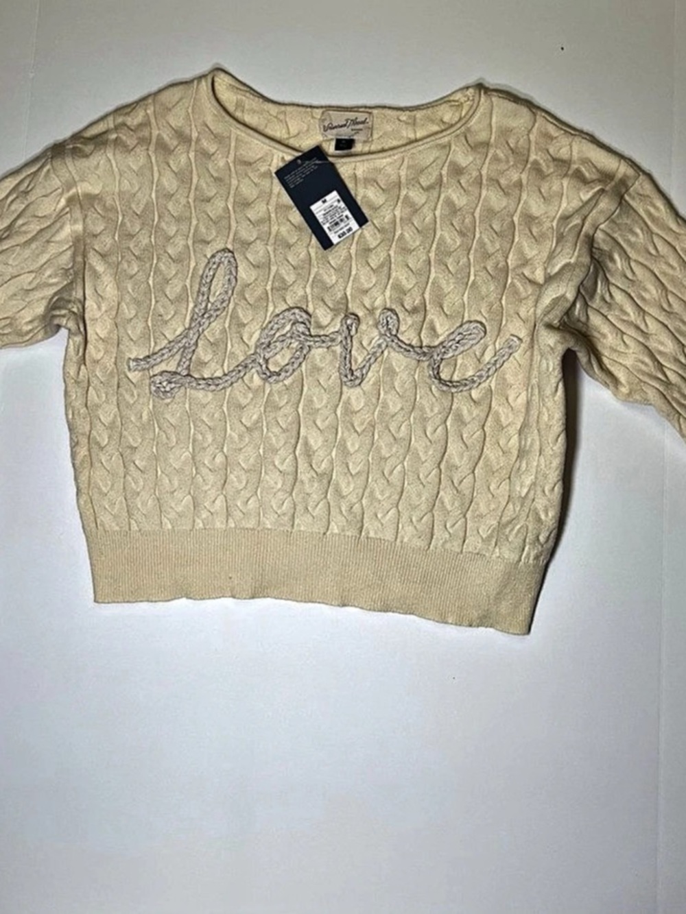 Universal Thread Cozy Wide Crewneck Love Pullover Sweater Cream Medium